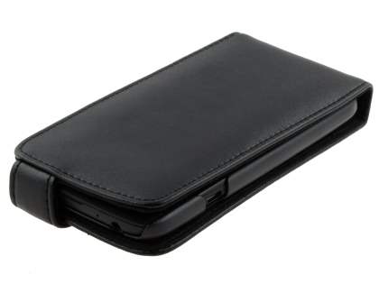 Genuine Leather Flip Case for HTC One S - Black