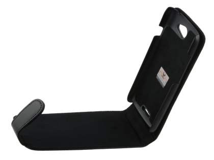 Genuine Leather Flip Case for HTC One S - Black