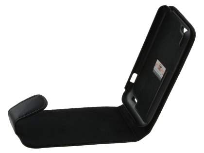 Genuine Leather Flip Case for HTC One V - Black