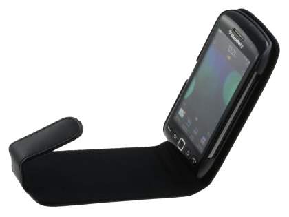 Genuine Leather Flip Case for BlackBerry Torch 9860 - Black