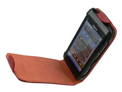 Genuine Leather Flip Case for Nokia N8 - Red