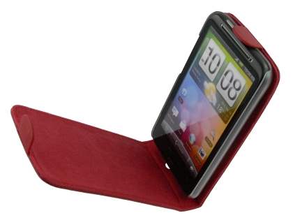 HTC Desire HD Genuine Leather Flip Case - Red