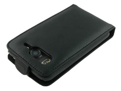 Genuine Leather Flip Case for HTC Desire HD - Black