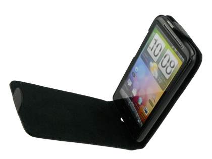 Genuine Leather Flip Case for HTC Desire HD - Black