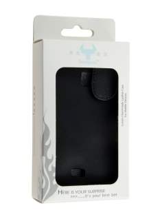 Samsung S5570 Galaxy Mini Genuine Leather Flip Case - Black