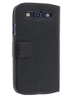 Slim Genuine Leather Portfolio Case for Samsung I9300 Galaxy S3 - Classic Black