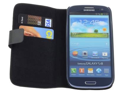 Slim Genuine Leather Portfolio Case for Samsung I9300 Galaxy S3 - Classic Black
