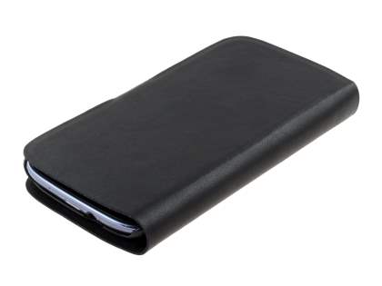 Slim Genuine Leather Portfolio Case for Samsung I9300 Galaxy S3 - Classic Black