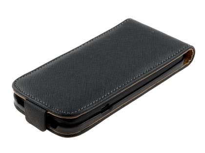 Slim Synthetic Leather Flip Case for HTC One S - Classic Black