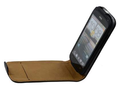 Slim Synthetic Leather Flip Case for HTC One S - Classic Black
