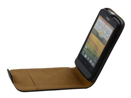 HTC One V Slim Synthetic Leather Flip Case - Classic Black