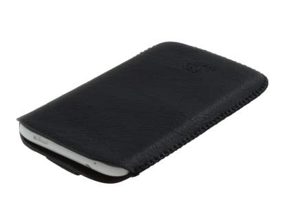Synthetic Leather Slide-in Case with Pull-out Strap for HTC One X / XL / X+ - Classic Black