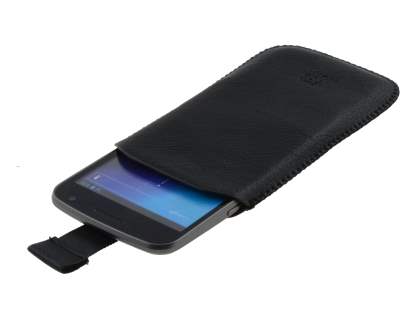 Synthetic Leather Slide-in Case with Pull-out Strap for Samsung I9250 Google Galaxy Nexus - Classic Black