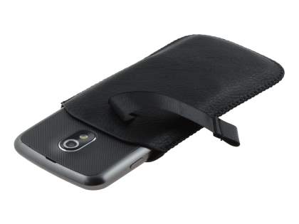 Synthetic Leather Slide-in Case with Pull-out Strap for Samsung I9250 Google Galaxy Nexus - Classic Black