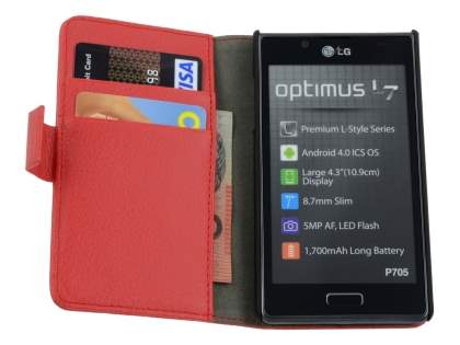 Synthetic Leather Wallet Case with Stand for LG Optimus L7 P700 - Red