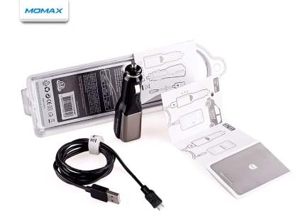 MOMAX Micro USB Super Car Charger & Data Cable - Piano Black