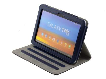 Samsung Galaxy Tab 8.9 4G Synthetic Leather Flip Case with Dual-Angle Tilt Stand - Dark Blue