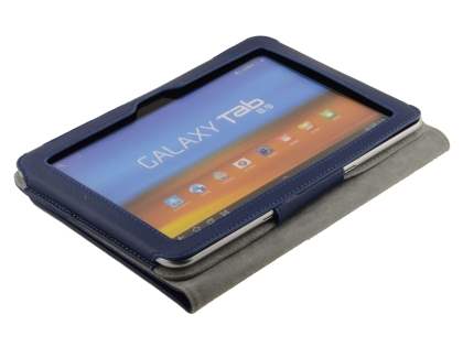 Samsung Galaxy Tab 8.9 4G Synthetic Leather Flip Case with Dual-Angle Tilt Stand - Dark Blue