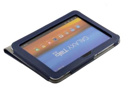 Samsung Galaxy Tab 8.9 4G Synthetic Leather Flip Case with Dual-Angle Tilt Stand - Dark Blue