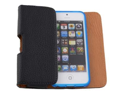 Apple iPhone SE/5s/5c/5 Textured Synthetic Leather Belt Pouch (Bumper Case Compatible) - Classic Black