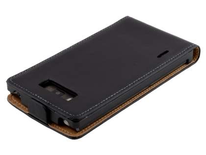 Slim Genuine Leather Flip Case for LG Optimus L7 P700 - Classic Black