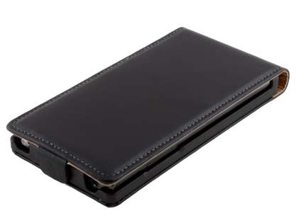 Slim Genuine Leather Flip Case for LG Optimus L7 P700 - Classic Black