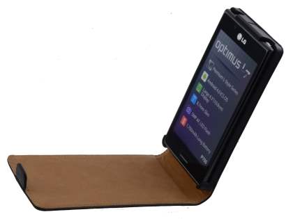 Slim Genuine Leather Flip Case for LG Optimus L7 P700 - Classic Black