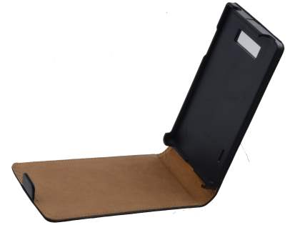 Slim Genuine Leather Flip Case for LG Optimus L7 P700 - Classic Black