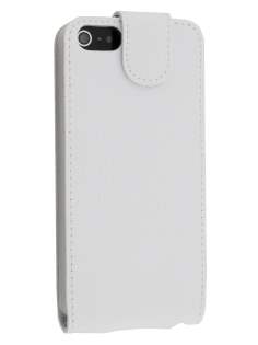 Slim Textured Genuine Leather Flip Case for iPhone SE(1st Gen)/5s/5 - Pearl White Leather Flip Case