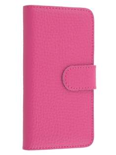 Genuine Textured Leather Wallet Case for iPhone SE(1st Gen)/5s/5 - Amaranth Pink