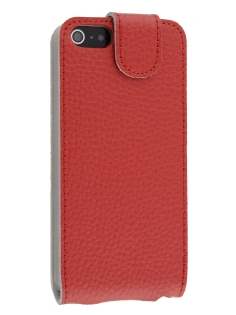 Slim Textured Genuine Leather Flip Case for iPhone SE(1st Gen)/5s/5 - Cardinal Red Leather Flip Case