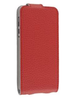 Slim Textured Genuine Leather Flip Case for iPhone SE(1st Gen)/5s/5 - Cardinal Red