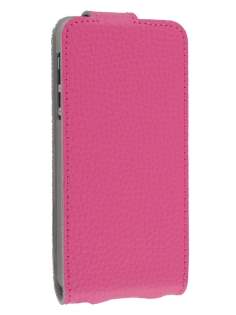 Slim Textured Genuine Leather Flip Case for iPhone SE(1st Gen)/5s/5 - Amaranth Pink