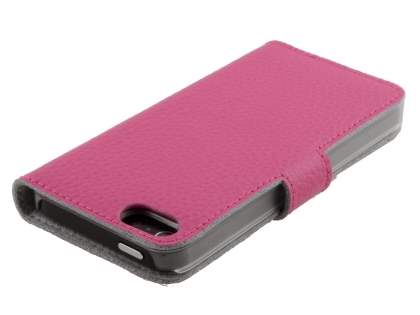 Genuine Textured Leather Wallet Case for iPhone SE(1st Gen)/5s/5 - Amaranth Pink