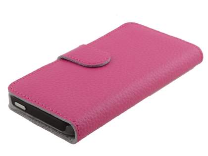 Genuine Textured Leather Wallet Case for iPhone SE(1st Gen)/5s/5 - Amaranth Pink