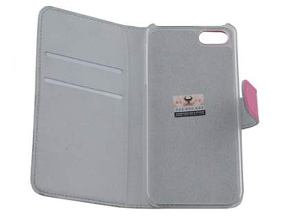 Genuine Textured Leather Wallet Case for iPhone SE(1st Gen)/5s/5 - Amaranth Pink