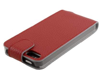 Slim Textured Genuine Leather Flip Case for iPhone SE(1st Gen)/5s/5 - Cardinal Red