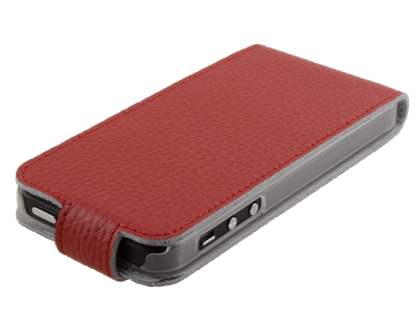 Slim Textured Genuine Leather Flip Case for iPhone SE(1st Gen)/5s/5 - Cardinal Red