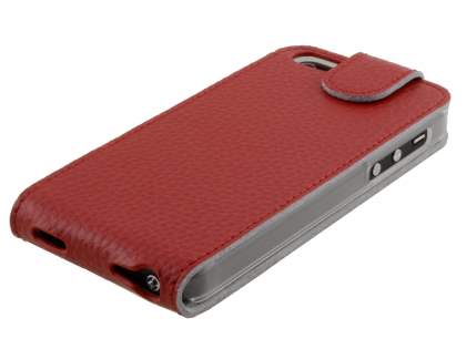 Slim Textured Genuine Leather Flip Case for iPhone SE(1st Gen)/5s/5 - Cardinal Red