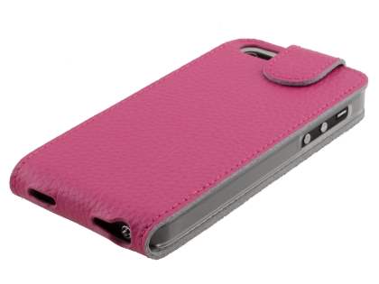 Slim Textured Genuine Leather Flip Case for iPhone SE(1st Gen)/5s/5 - Amaranth Pink
