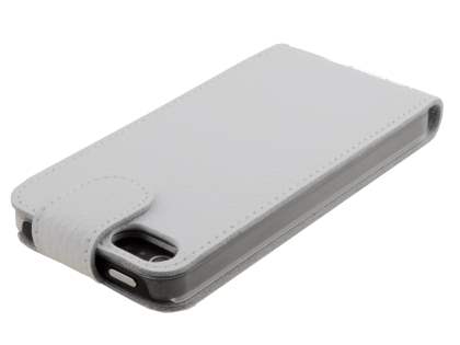Slim Textured Genuine Leather Flip Case for iPhone SE(1st Gen)/5s/5 - Pearl White