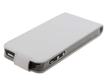 Slim Textured Genuine Leather Flip Case for iPhone SE(1st Gen)/5s/5 - Pearl White