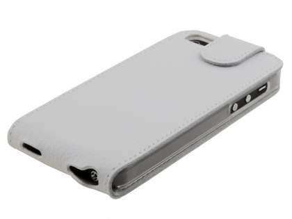 Slim Textured Genuine Leather Flip Case for iPhone SE(1st Gen)/5s/5 - Pearl White