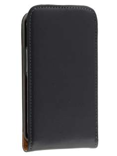 Samsung S5830 Galaxy Ace Slim Genuine Leather Flip Case - Classic Black