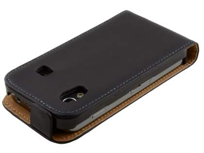 Samsung S5830 Galaxy Ace Slim Genuine Leather Flip Case - Classic Black
