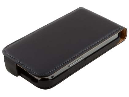 Samsung S5830 Galaxy Ace Slim Genuine Leather Flip Case - Classic Black