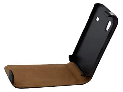 Samsung S5830 Galaxy Ace Slim Genuine Leather Flip Case - Classic Black