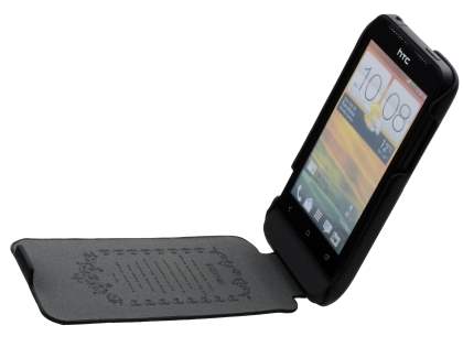 HTC One V Slim Synthetic Leather Flip Case - Classic Black