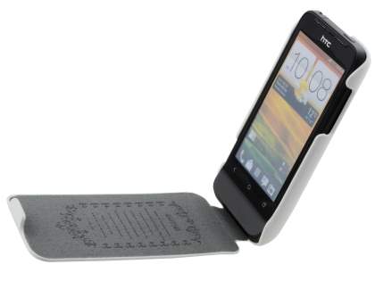 HTC One V Slim Synthetic Leather Flip Case - White