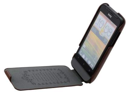 HTC One V Slim Synthetic Leather Flip Case - Brown